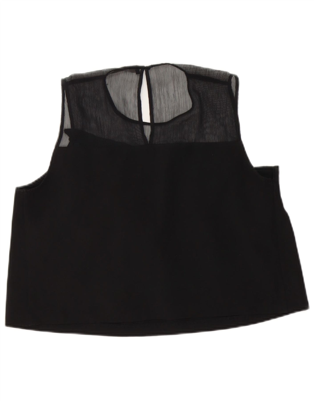 Zara Womens Crop Blouse sans manches Top UK 14 Large Noir
