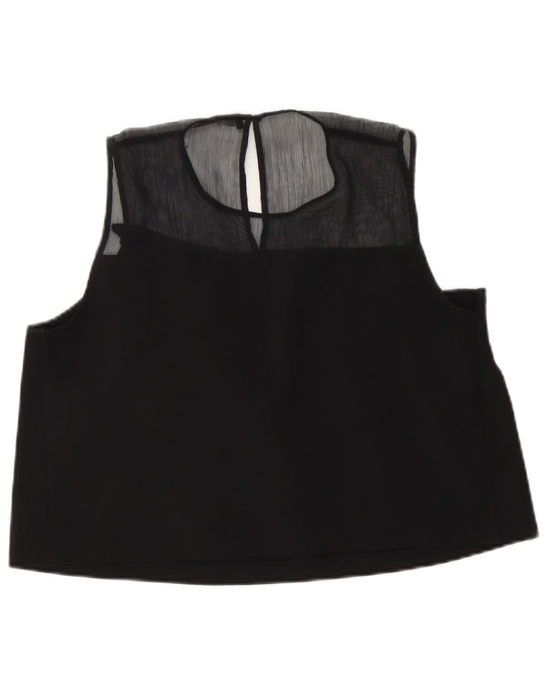 Zara Womens Crop Blouse sans manches Top UK 14 Large Noir