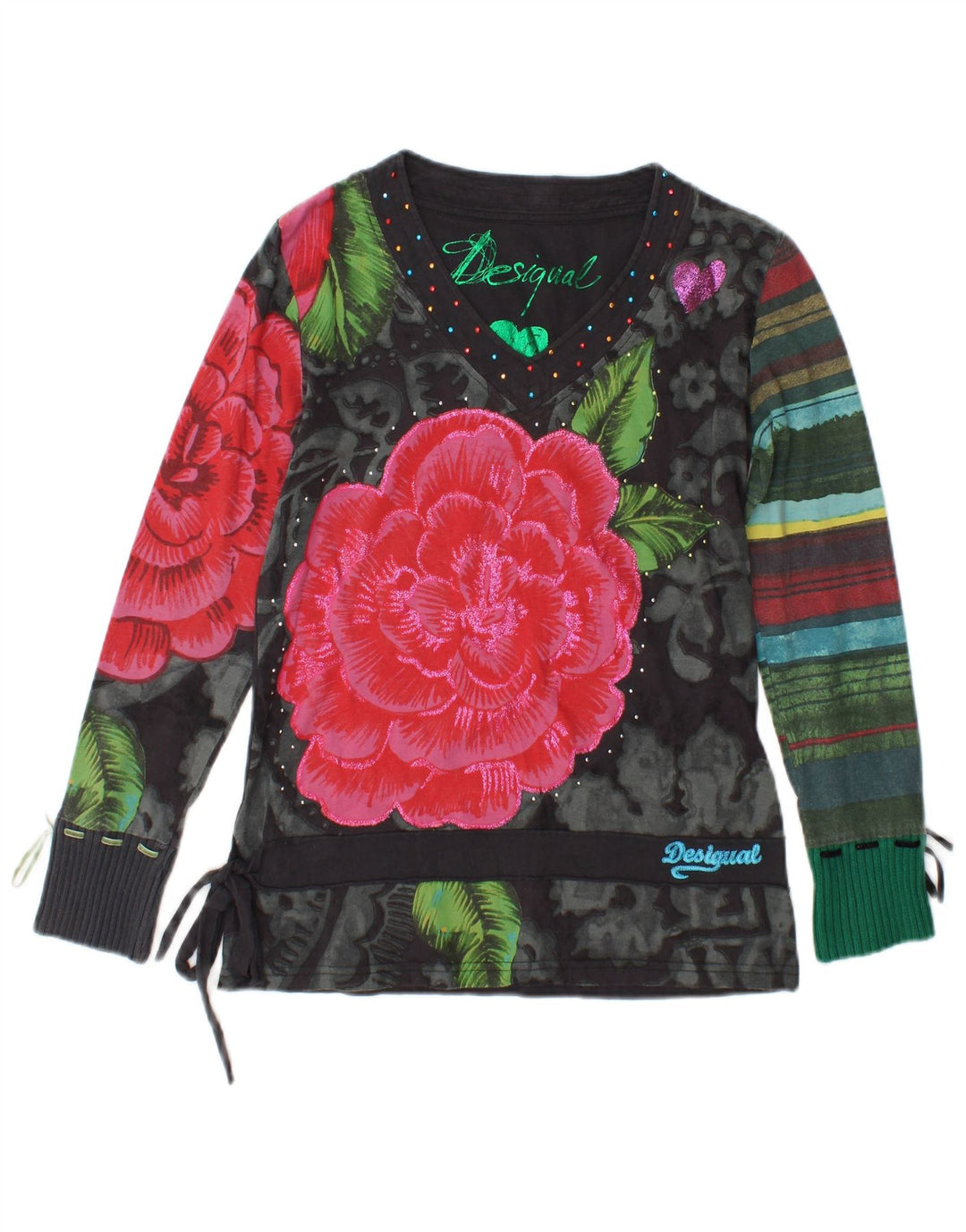 Desigual Haut graphique à manches longues pour femme UK 44 Medium Noir Floral