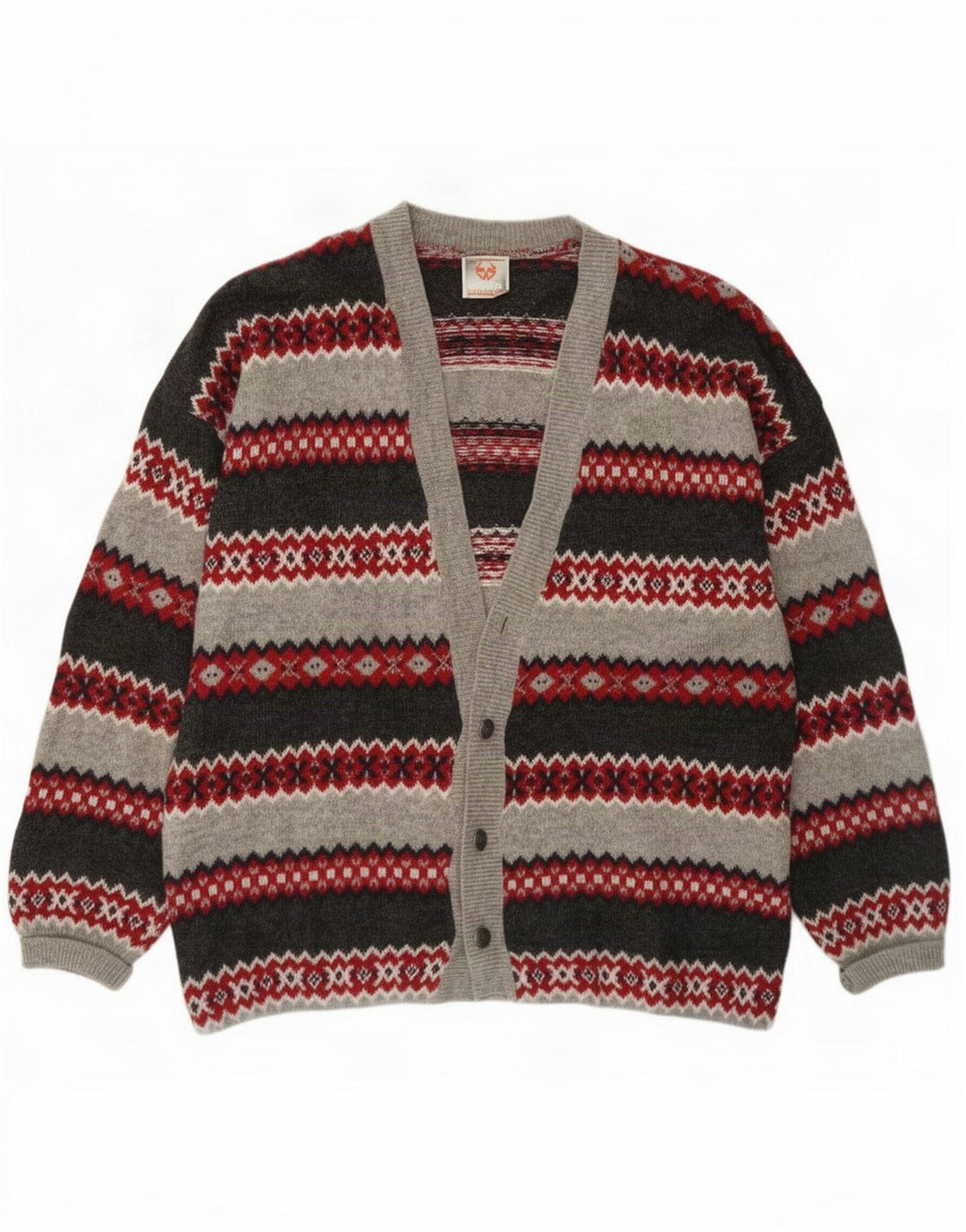 Stefanel Cardigan Homme Pull Large Gris Fair Isle Laine