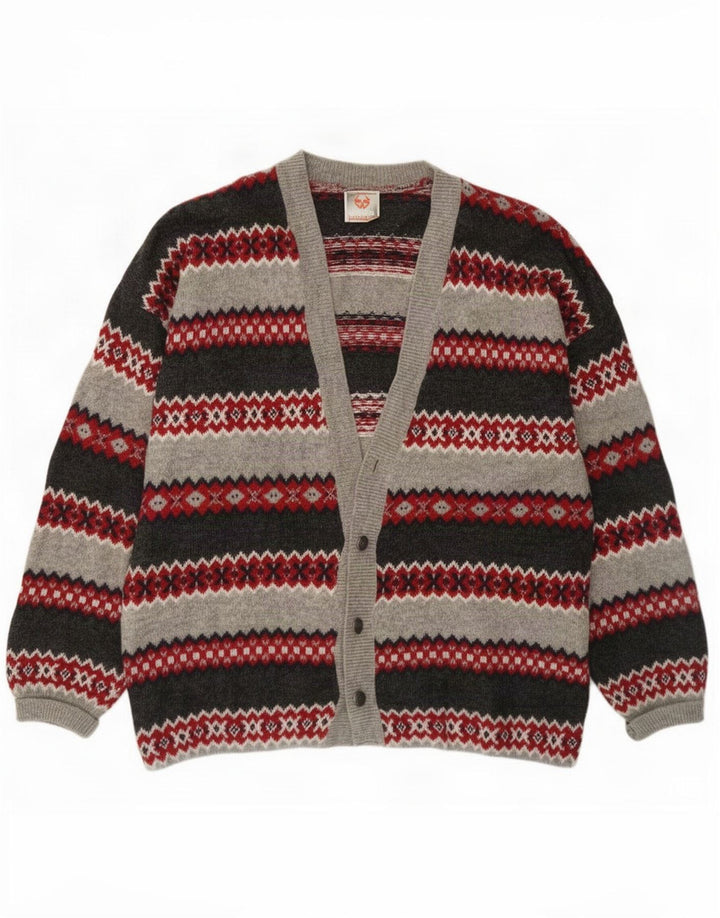 Stefanel Cardigan Homme Pull Large Gris Fair Isle Laine