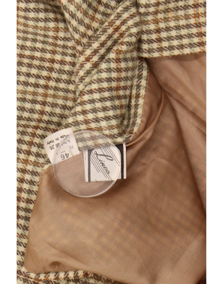 vintage Femme 2 Bouton Blazer Veste IT 46 Grande Laine Vichy Kaki