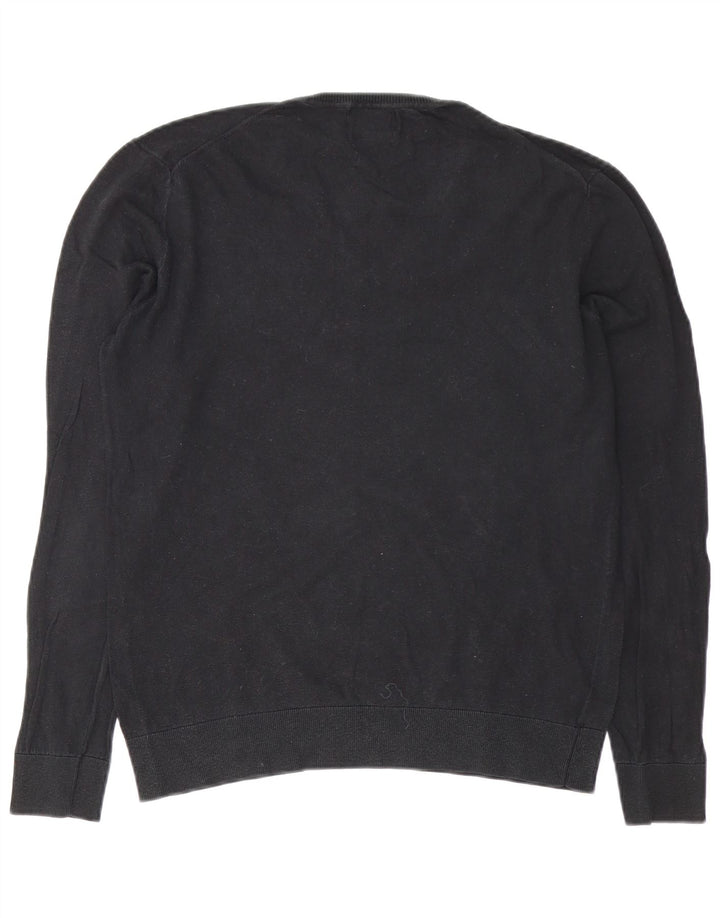 Zara Pull col V pour homme en coton noir Large