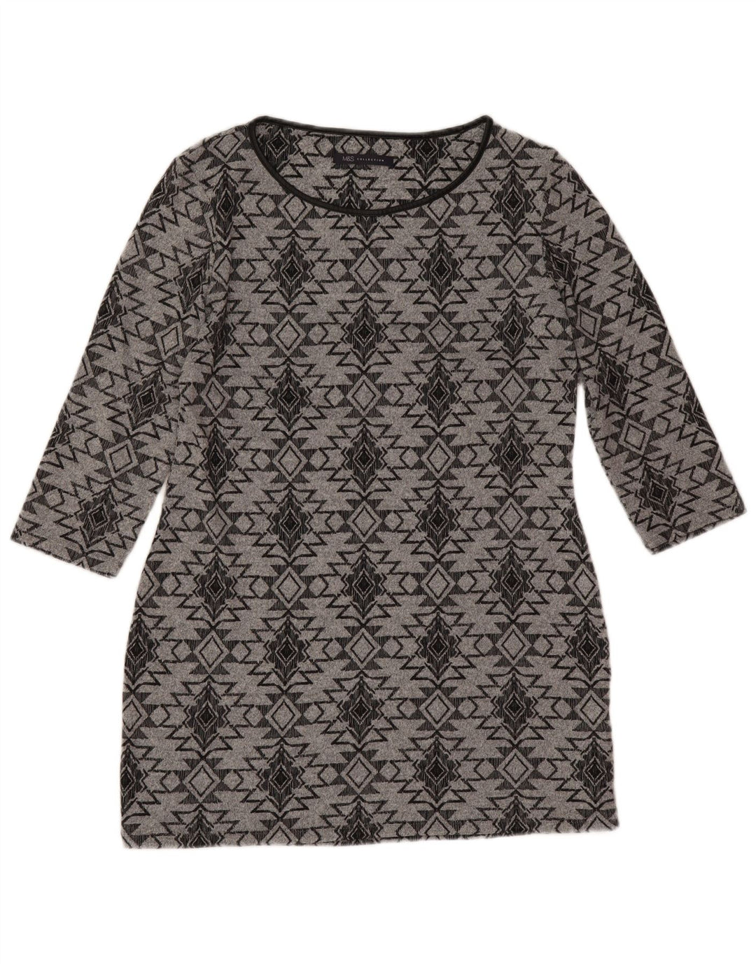 Marks & Spencer Robe tunique à manches 3/4 pour femme UK 12 Gris moyen géométrique