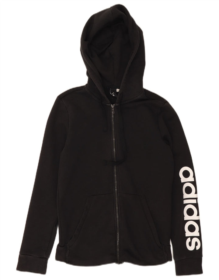 ADIDAS Pull à capuche zippé graphique pour femme UK 12 Noir moyen
