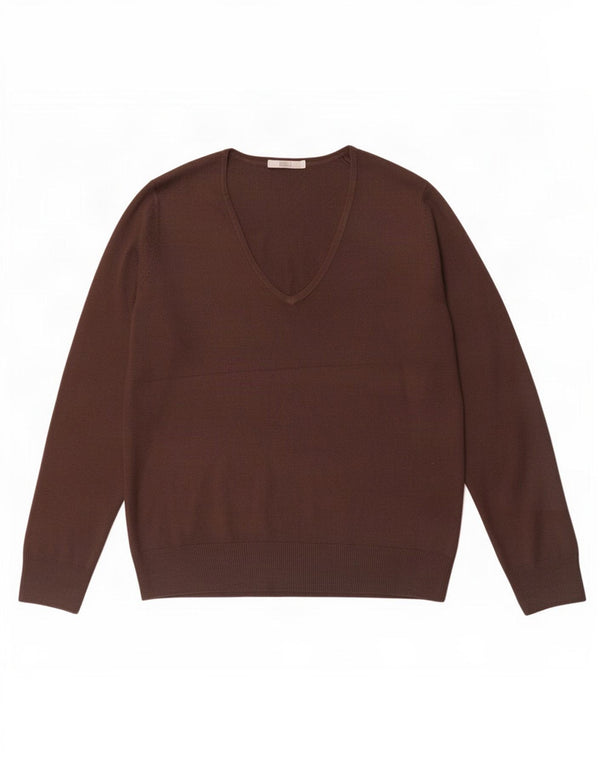 Marks & Spencer Pull col en V pour femme UK 14 Acrylique marron moyen
