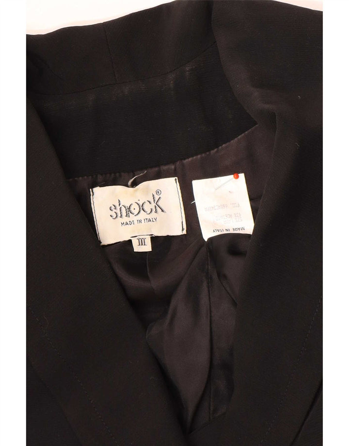 vintage Femme Double Breasted Blazer Veste UK 14 Laine Noire Moyenne