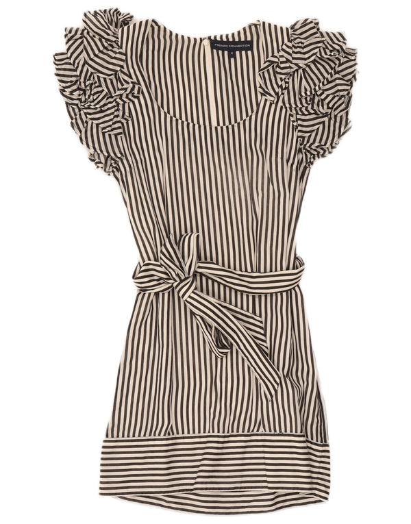 French Connection Robe Tunique Femme UK 8 Petit Coton Rayé Noir