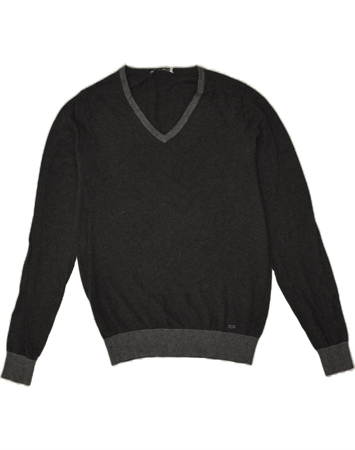 GAS Mens V-Neck Jumper Sweater Medium Grey Vintage Gas and Second-Hand Gas from Messina Hembry 