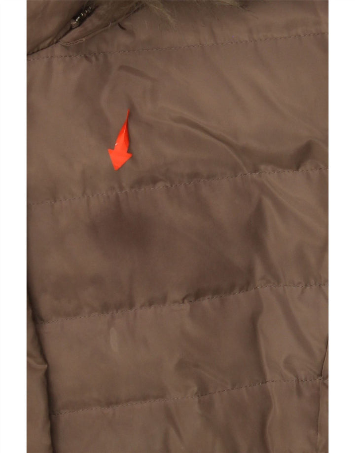 ARMANI JEANS Veste matelassée à capuche pour femme IT 40 Small Marron Polyester