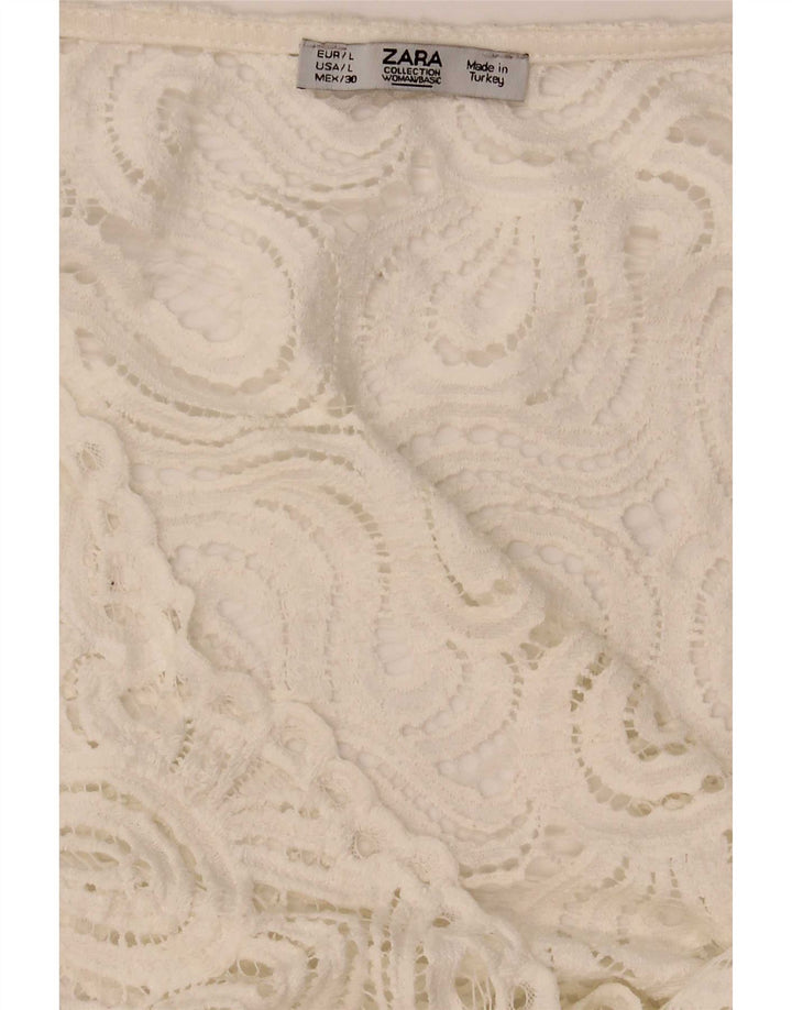 Zara Womens Top court en dentelle UK 16 Large Blanc