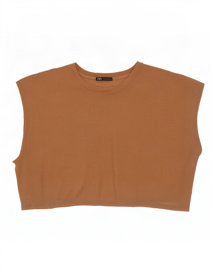 Zara Chemisier court sans manches surdimensionné pour femme UK 10 Petit Beige