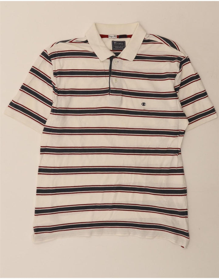 Champion Polo Easy Fit pour homme Large rayé blanc