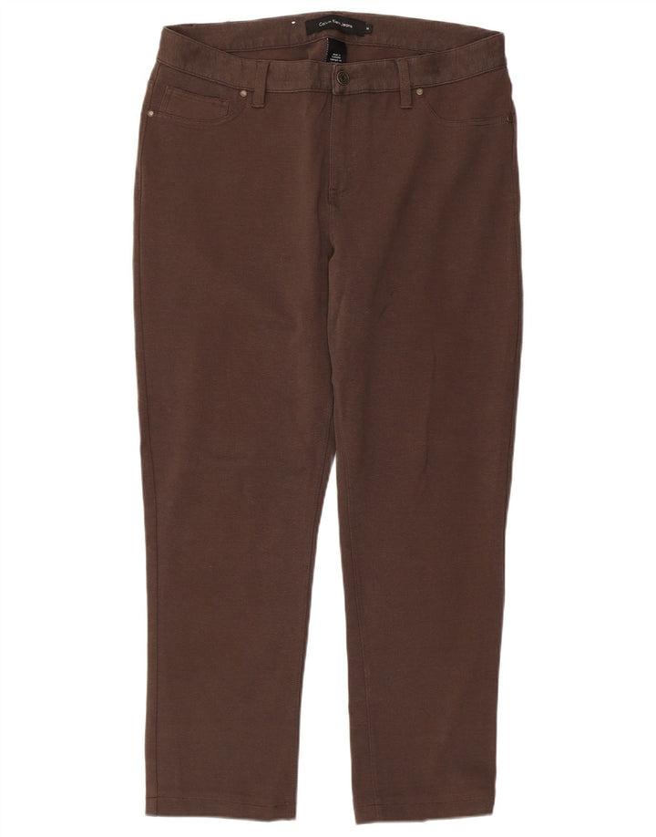 CALVIN KLEIN Pantalon décontracté droit pour femme US 14 XL W36 L27 Coton marron
