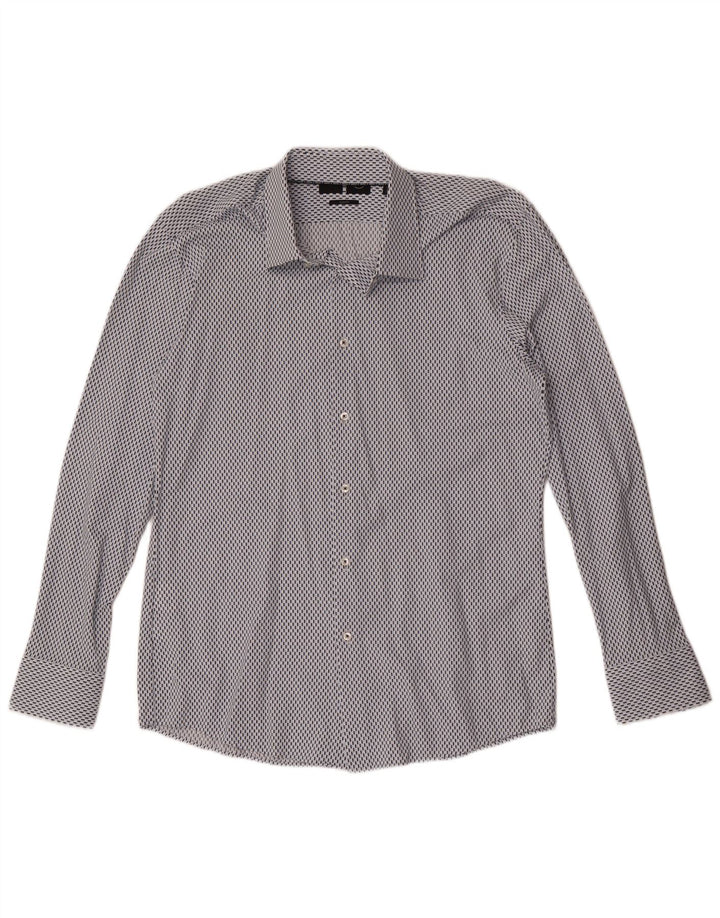 Hugo Boss Chemise Slim Fit Homme Taille 41 16 Grand Bleu Géométrique Polyamide