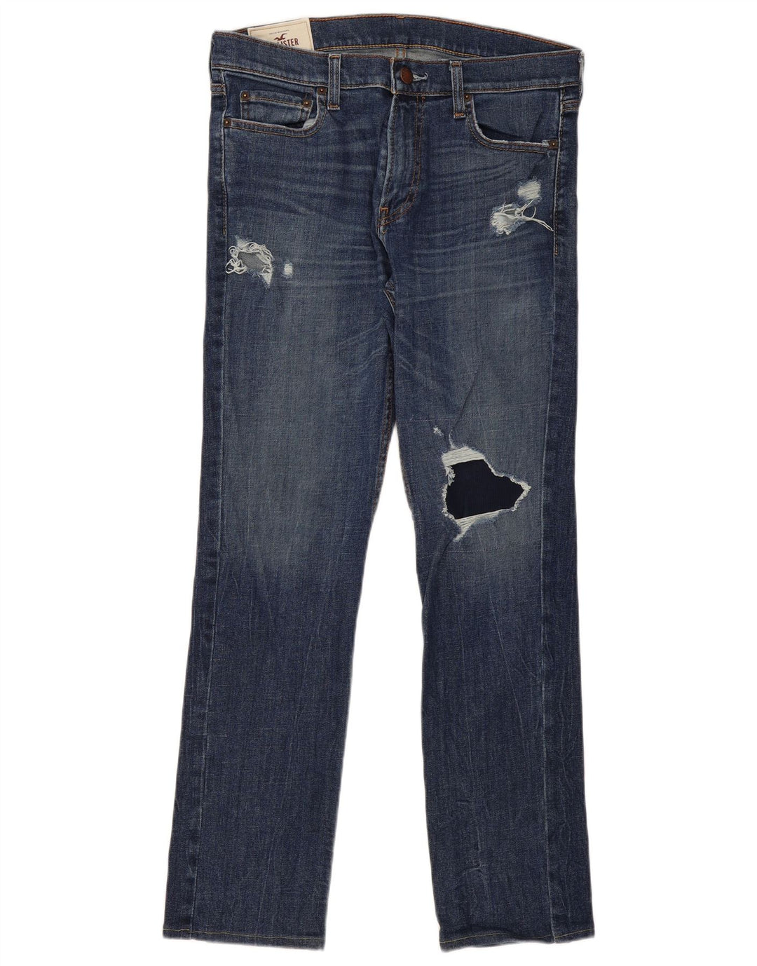Hollister Jean droit vieilli pour homme W33 L32 Bleu