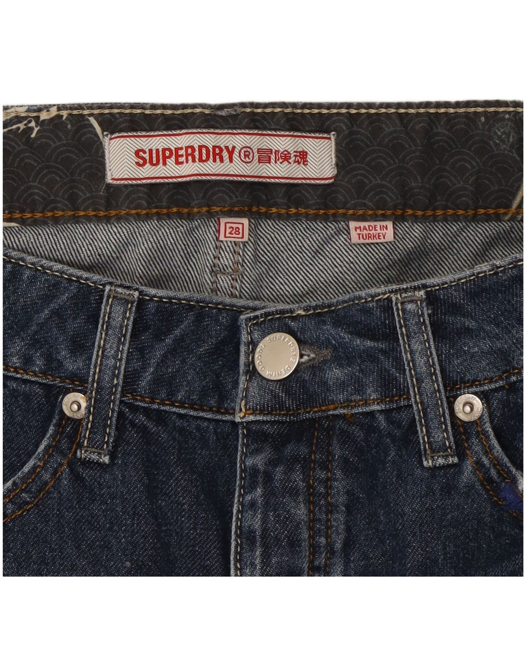 Superdry Femme Short En Jean W28 Coton Bleu Marine Moyen