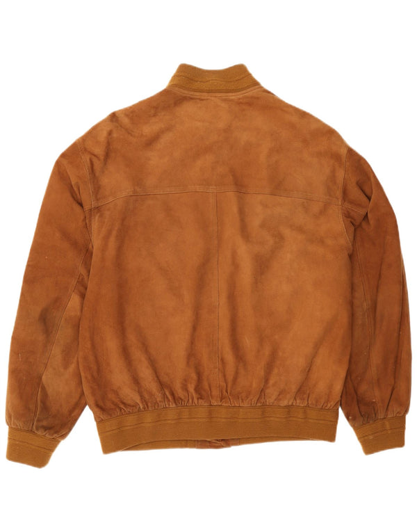vintage Mens Suede Bomber Jacket IT 56 3XL Cuir Marron