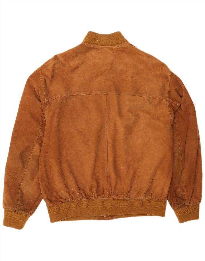 vintage Mens Suede Bomber Jacket IT 56 3XL Cuir Marron