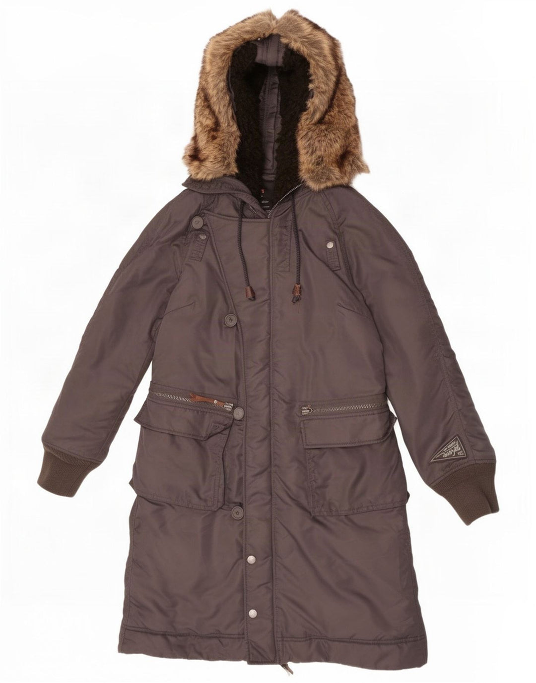 Diesel Manteau rembourré à capuche pour femme UK 44 Nylon gris moyen