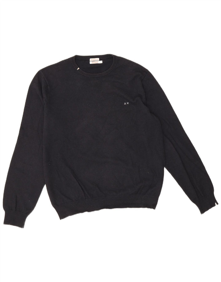 Sun68 Pull col rond pour homme en coton noir Taille L