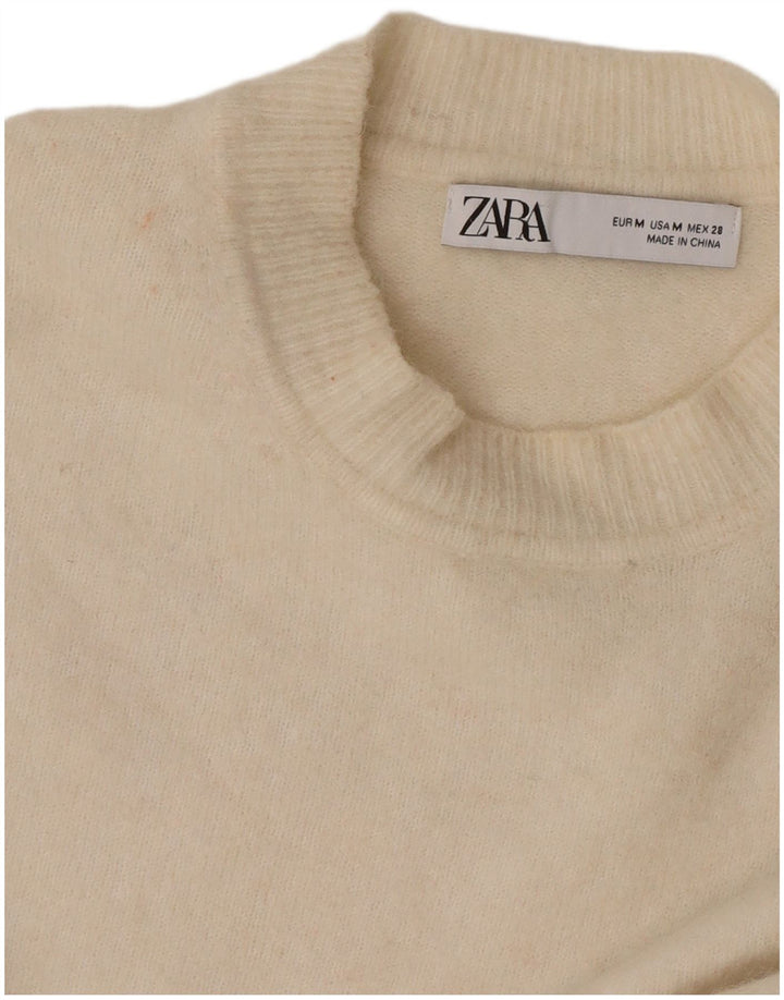 Zara Pull surdimensionné à col rond pour femme UK 14 Medium Off White