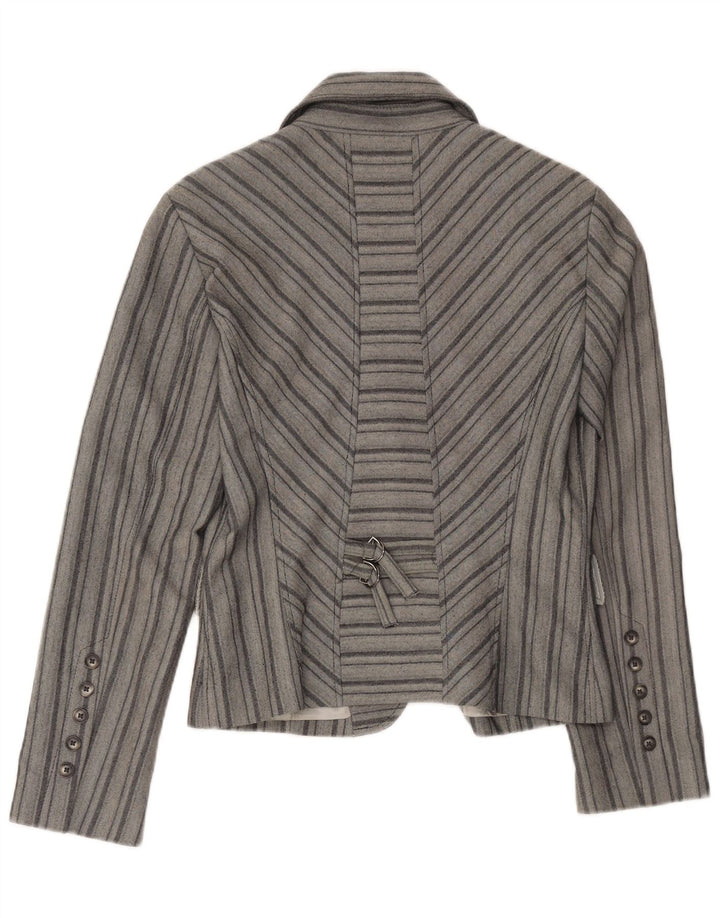 vintage Femmes 2 Bouton Blazer Veste EU 46 XL Gris Rayé