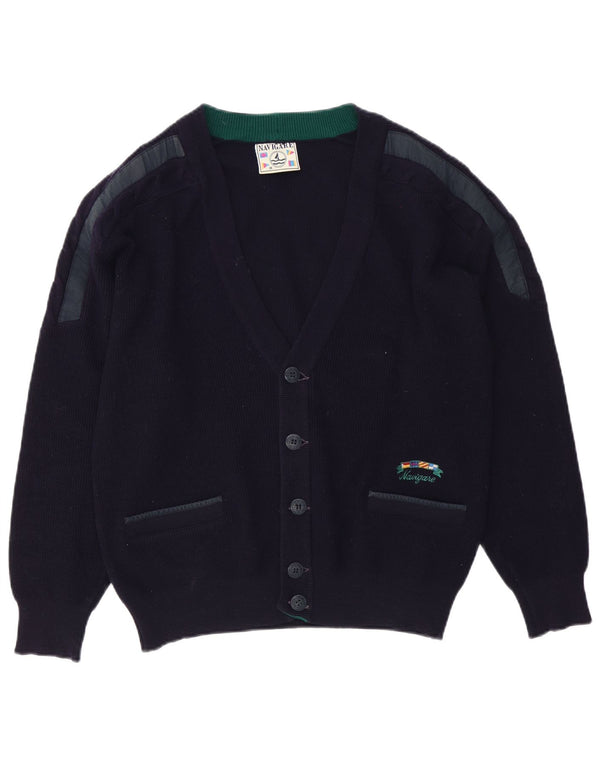Navigare Cardigan pour homme en laine mérinos color block bleu marine moyen