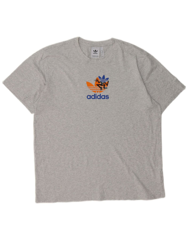 Adidas Mens Graphic T-Shirt Top XL Gris Moucheté Coton