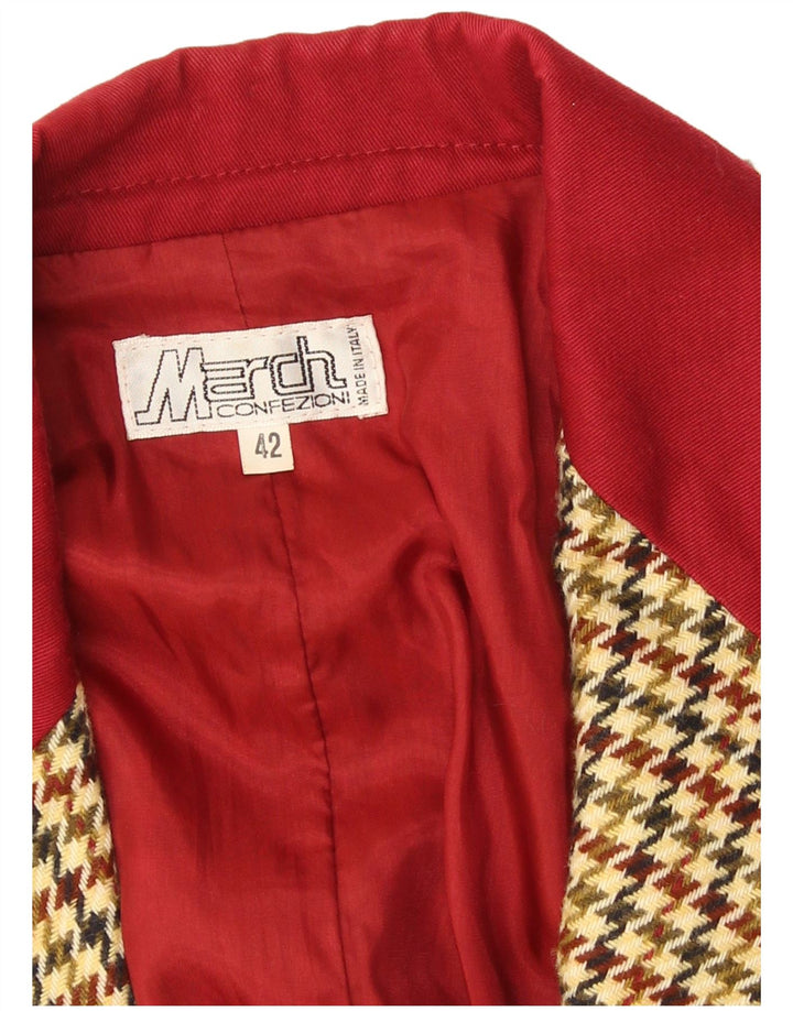 vintage Femme 2 Bouton Blazer Veste IT 42 Pied-de-poule Beige Moyen