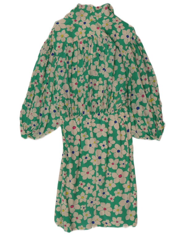vintage Femmes 3/4 Manches A-Line Robe UK 4 XS Vert Floral