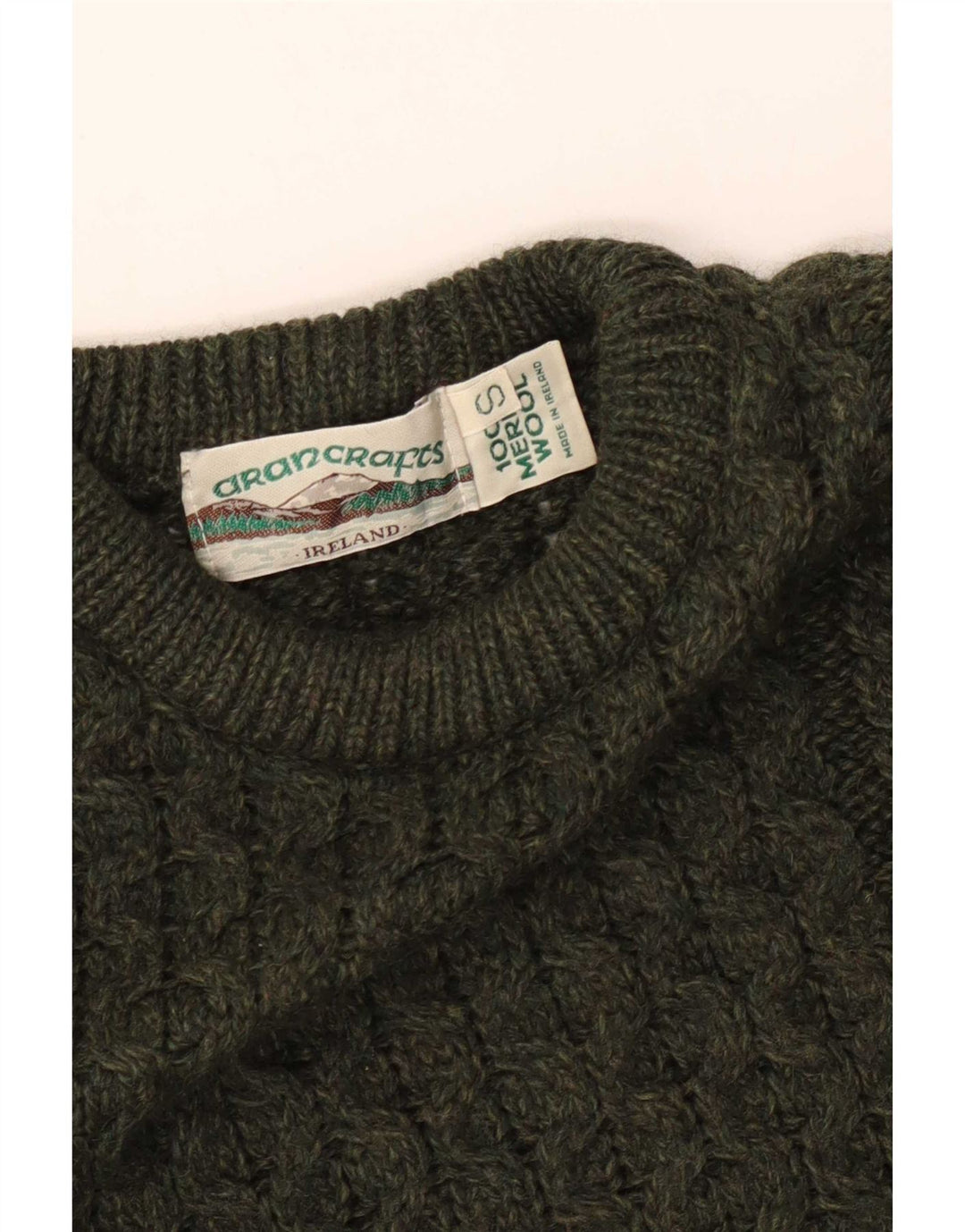 Aran Crafts Pull à col rond pour homme en laine mérinos verte