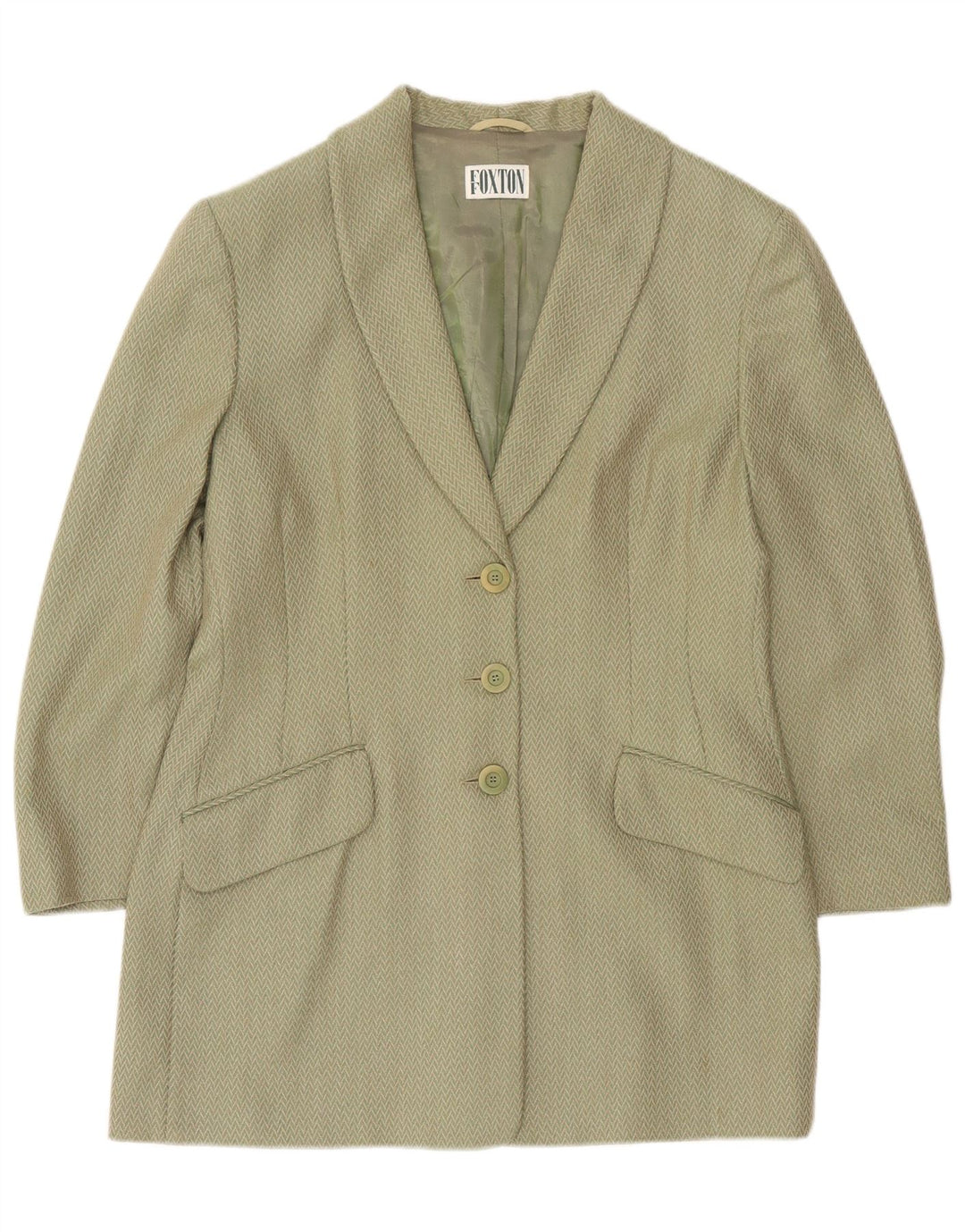 vintage Femme Longline 3 Bouton Blazer Veste IT 48 XL Kaki Chevron