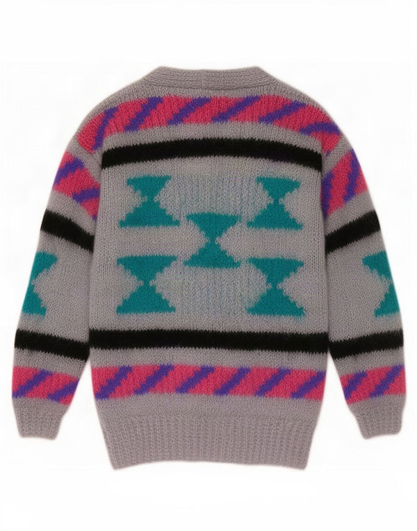 vintage Womens Cardigan Sweater UK 10 Petit Gris Géométrique