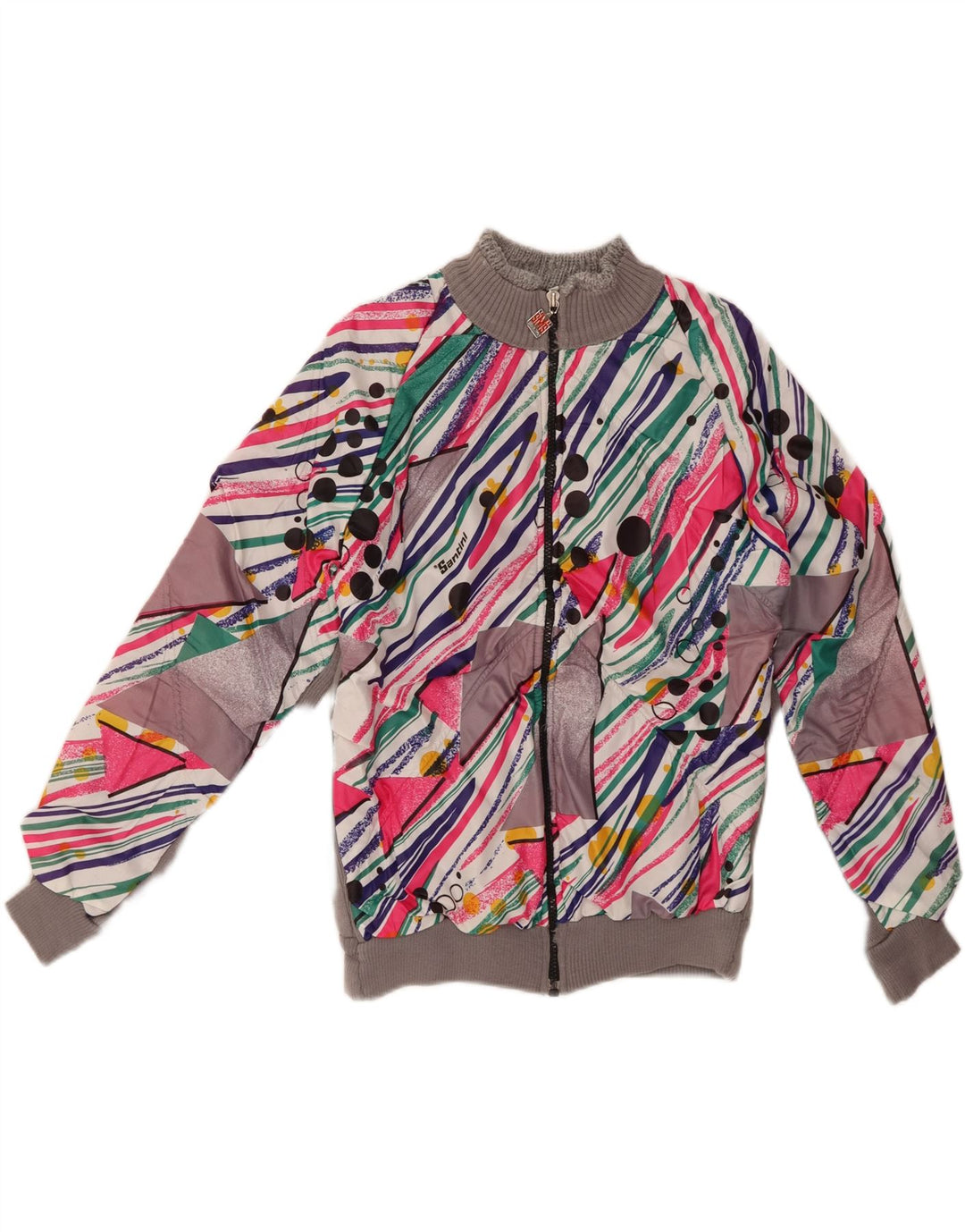SANTINI Womens Cardigan Sweater UK 14 Medium Multicoloured Striped Wool Vintage Santini and Second-Hand Santini from Messina Hembry 