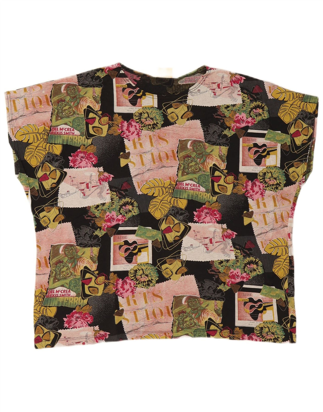 VINTAGE Femme T-Shirt Graphique Top EU 46 XL Coton Multicolore