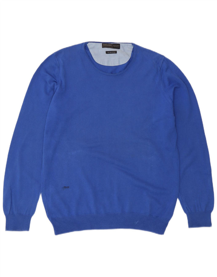 Zara Pull Col Rond Homme Bleu Moyen Coton