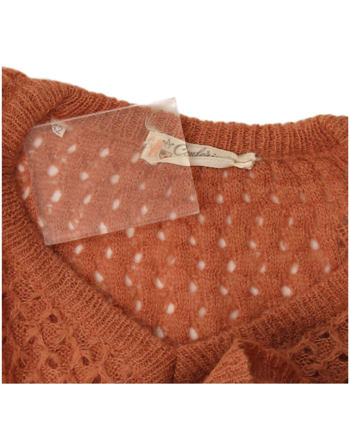 vintage Femme Col V Pull Pull IT 42 Brun Moyen