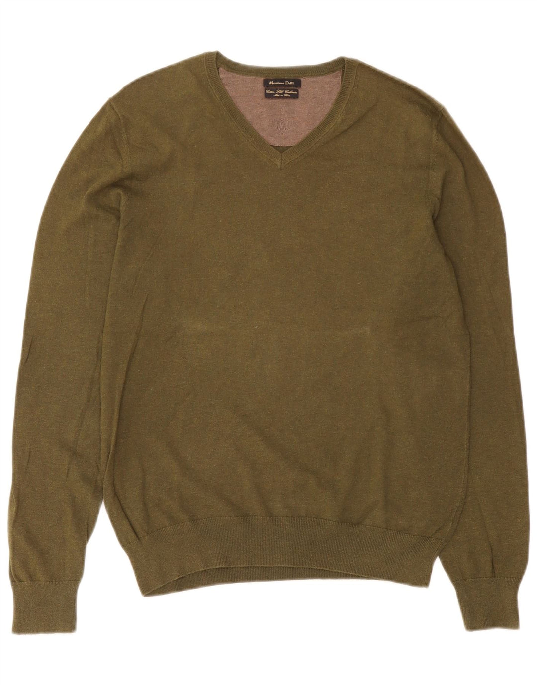 Massimo Dutti Pull col V Homme Kaki Moyen Coton