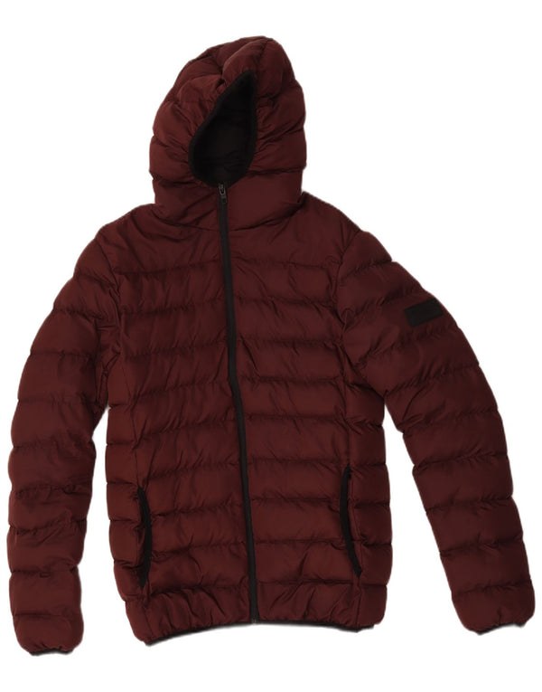 French Connection Veste matelassée à capuche pour hommes UK 34 XS Bordeaux Polyester
