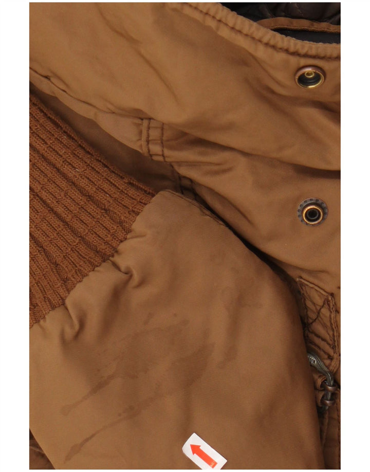 KHUJO Veste Parka Militaire à Capuche pour Femme UK 14 Marron Moyen Polyester