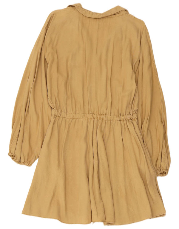 Zara Robe chemise à manches longues pour femme UK 14 Large Beige Lyocell