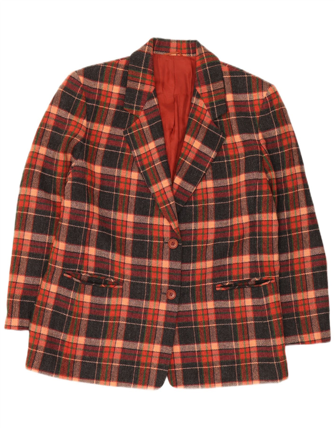 VINTAGE Veste Blazer 2 Boutons Femme IT 47 Grand Carreau Multicolore