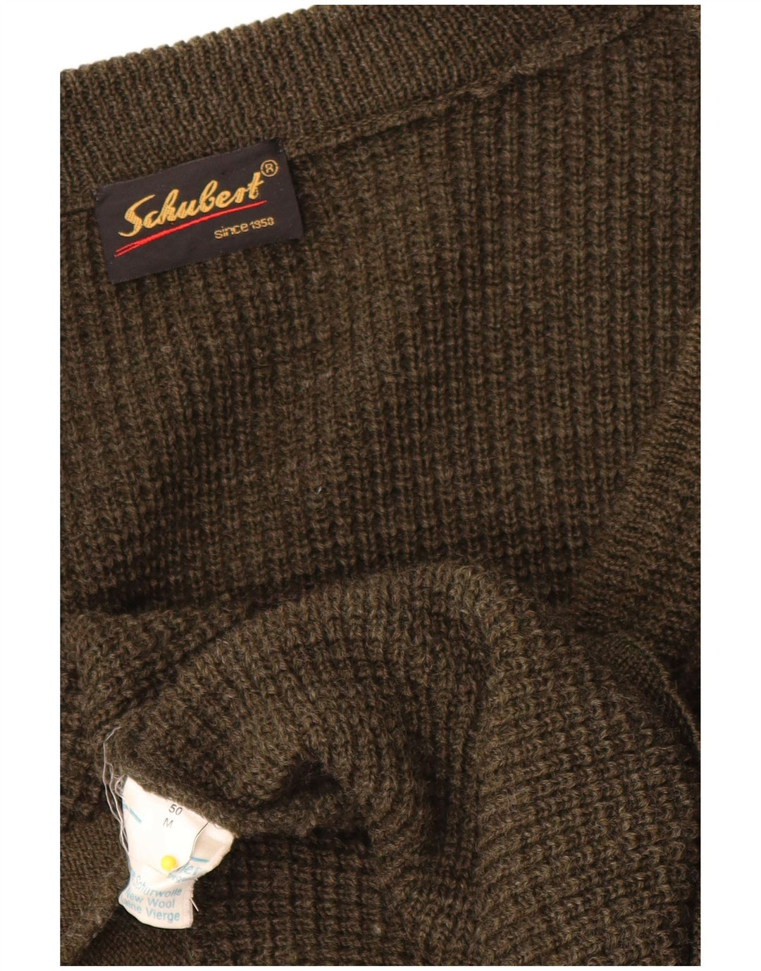 vintage Mens Cardigan Sweater IT 50 Moyen Kaki Nouvelle Laine