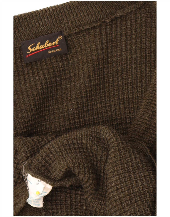 vintage Mens Cardigan Sweater IT 50 Moyen Kaki Nouvelle Laine