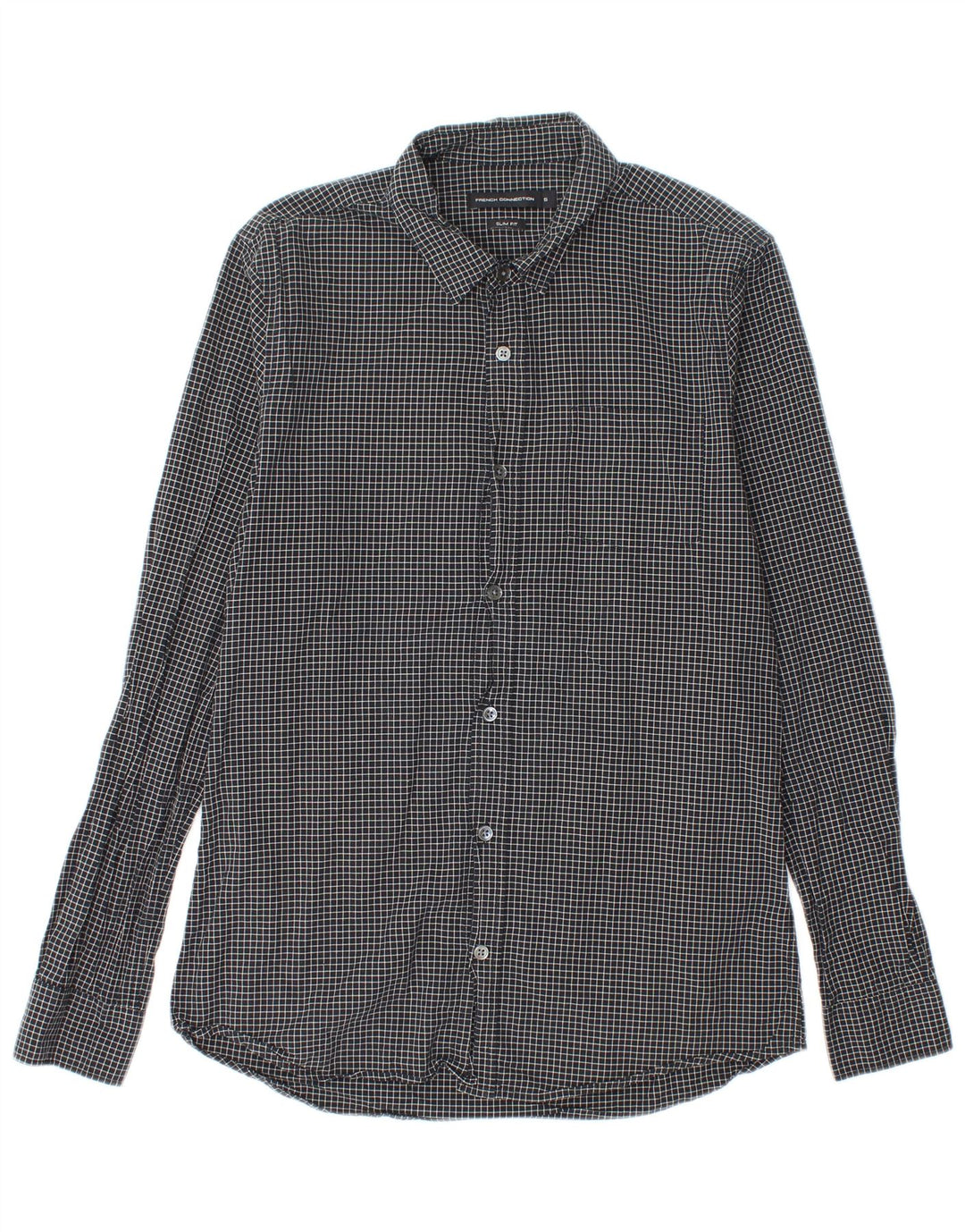 French Connection Chemise Slim Fit en Flanelle Homme Noir à Carreaux en Coton