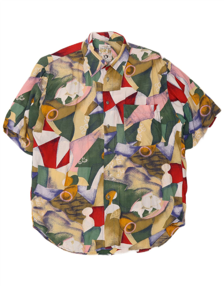 Chemise à manches courtes vintage pour hommes moyen géométrique multicolore