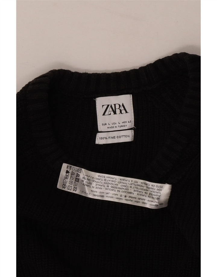 Zara Pull à col rond pour homme en coton noir Large