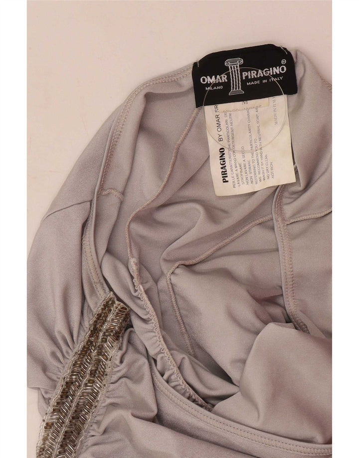 vintage Femme Une Robe Épaule UK 12 Moyen Argent Polyamide