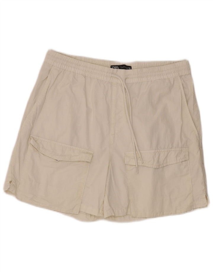 ZARA Short Cargo Homme Large W32 Coton Blanc
